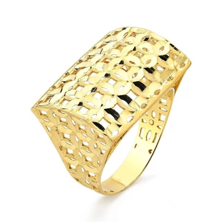 Anel de Ouro Feminino Retangular com Detalhes Vazados em Oferta na Shopee