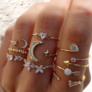 Conjunto de 9 peças de Cristal de Amor Lunar Europeu Americano Fashion Moon Conjunto de Jóias de Casal
