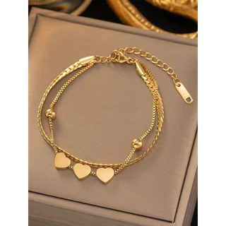 Pulseira De Aço Inoxidável De 1 Peça Dupla Camada De Encanto Do Coração