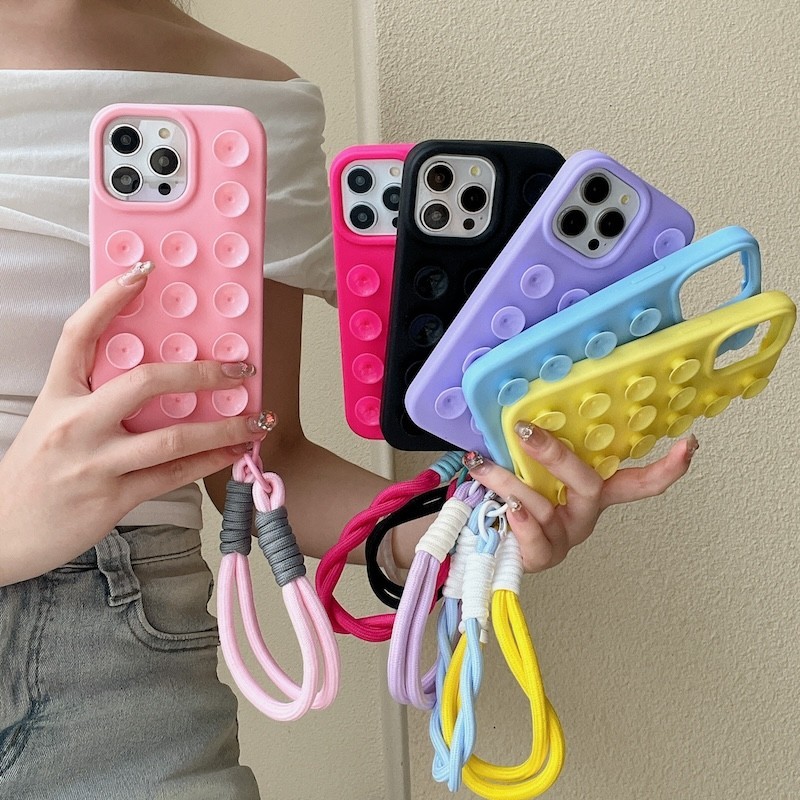 Ventosa De Silicone De Cor Sólida Com Alças De Corda Suspensa Para IPhone 11 12 13 14 15 Pro max 15 Plus