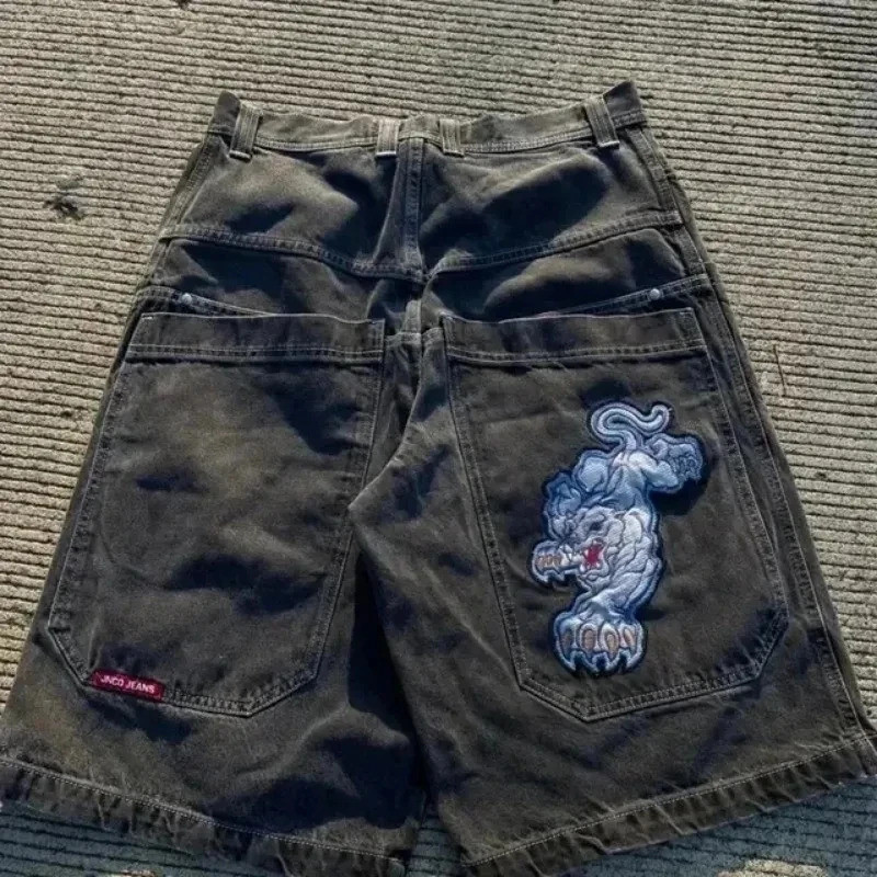 Y2K Shorts Baggy Mens Nova Asa Bordada Denim Shorts Harajuku