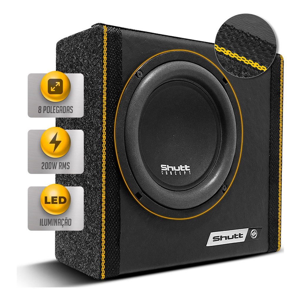 Caixa Som Slim Shutt 200w Subwoofer Embaixo Banco Carro Led