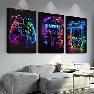 Quadro para decorar video game controles 3 peças