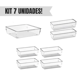 Kit com 7 Organizadores Acrílico Cristal Modular Para Geladeiras Gavetas e Maquiagens