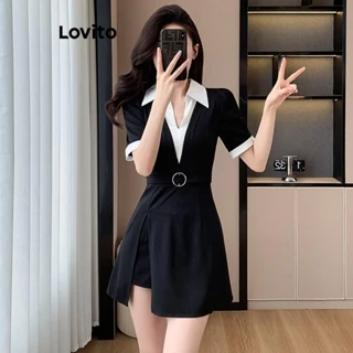 Lovito Vestido casual liso colorblock para mulheres LNM75326