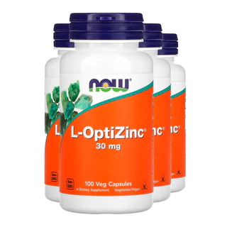Kit 4x Now Foods L-OptiZinc 30mg 100 Veg Caps / No Brasil /Made in Usa