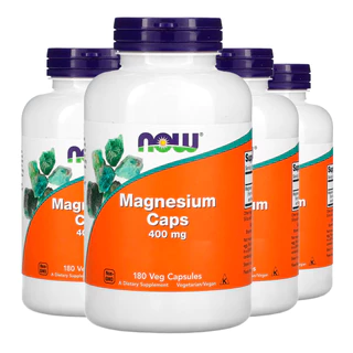 Kit 4x Magnésio Magnesium 400mg Now Foods 180Veg Cáps Importado /Made in Usa