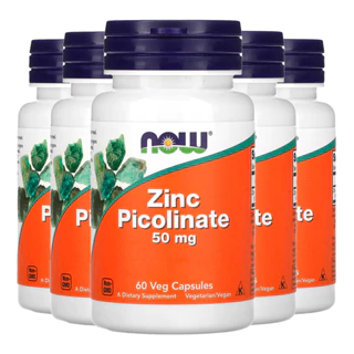 Kit 5x Zinco Picolinato 50mg Now Foods Zinc Picolinate 60 Veg Caps/Made in Usa