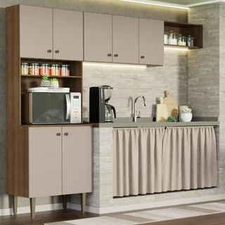Armário de Cozinha Compacta Quiosque 235cm Rustic/Crema Gourmet Madesa 01 em Oferta na Shopee