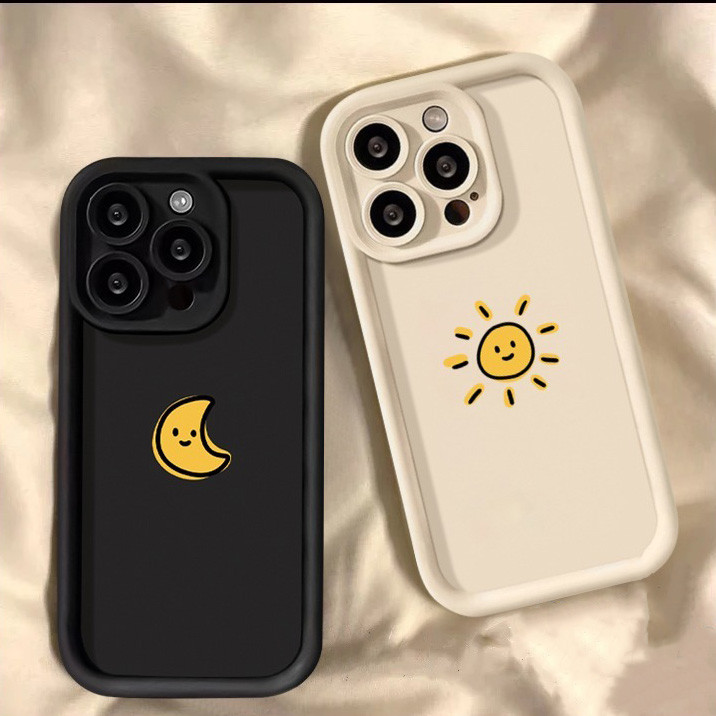 Capa De Casais De Desenhos Animados Para iPhone 16 11 12 13 14 15 Pro Max XR X XS 7 8 Plus SE 2020 Mini Marca Moderna Simples Fofa Sol Lua À Prova De Choque Macia De Olhos De Anjo