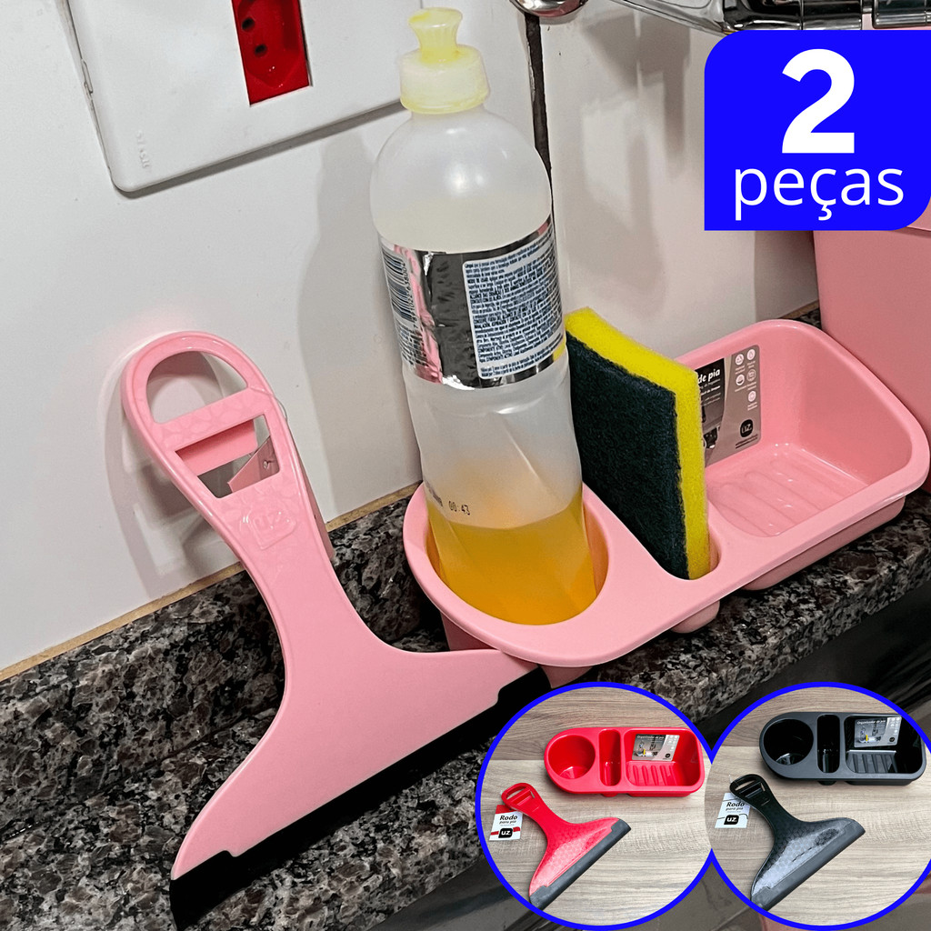 Rodo de Pia e Porta Detergente Kit com 2 Peças Cores