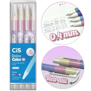 Caneta Esferográfica Cis Dolce Color RT Retrátil 0.4mm Kit Com 4 Cores - Ponta Extra Fina Agulha