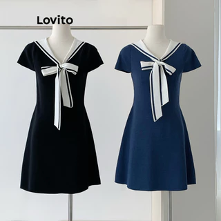 Lovito Vestido feminino formal liso com cadarço colorblock LNA73103