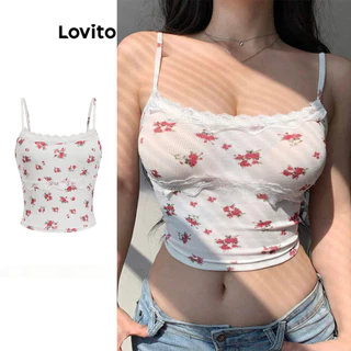 Lovito Linda blusa regata com babados e renda floral Ditsy para mulheres L102AD028