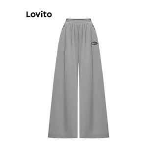 Lovito Calças drapeadas lisas casuais para mulheres L102AD514