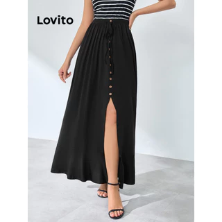 Lovito Saia frontal elegante com botões simples e divididos para mulheres LBL16018