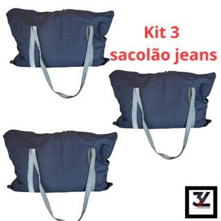 KIT 3 Sacolao Jeans Bolsa Gigante para Mudança Sacoleiro Sacoleira