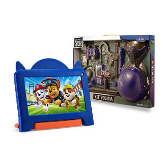 Combo Tablet Infantil Multi Patrulha Canina Chase 7 Pol 4GB RAM 64GB + Case + Kit Brincando de Ser Polícia - NB421K
