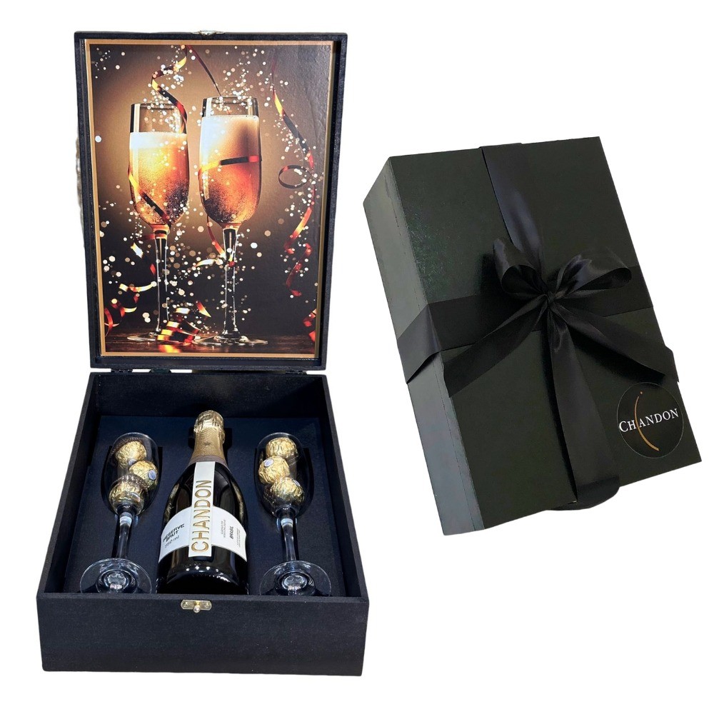 Kit Espumante Chandon 750ml Presente 2 Taças Ferrero Rocher