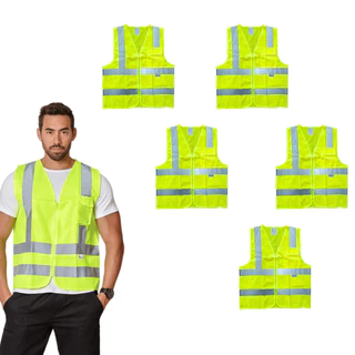 Kit 5 Colete Brascamp Com Bolso EPI NR06 Faixa Refletiva Fluorescente Alta Visibilidade Para Obra Logística Sinalização em Oferta na Shopee