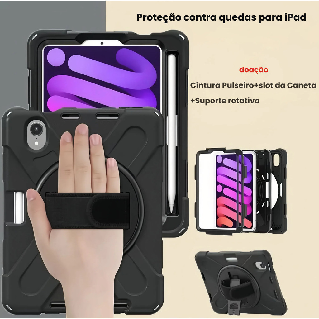 Capa Tablet Infantil em EVA com Protetor de Tela para iPad 7/8/9/10 e ...