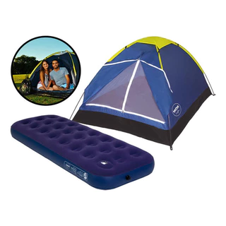 Barraca Iglu Camping 3 Pessoas + Colchão De Ar Solteiro Mor Cor Barraca Azul / Colchão Azul em Oferta na Shopee