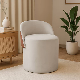 Puff Orgânico Redondo para Sala e Quarto com Encosto Composé Corino Suede