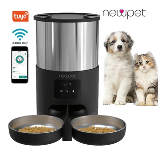 5L Alimentador Pet Automático Inteligente Double Bowls WIFI APP Controle Remoto Para O Cão Gato Comida Dispenser Timing Gravação De Voz Tigela De Aço Inoxidável