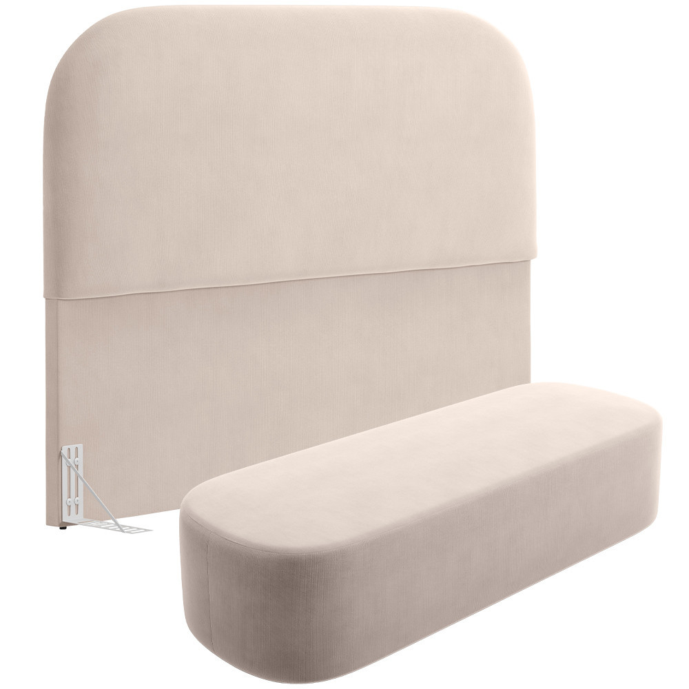 Cabeceira Cama Box Casal Cm Lanna Com Puff Recamier Doha W Suede