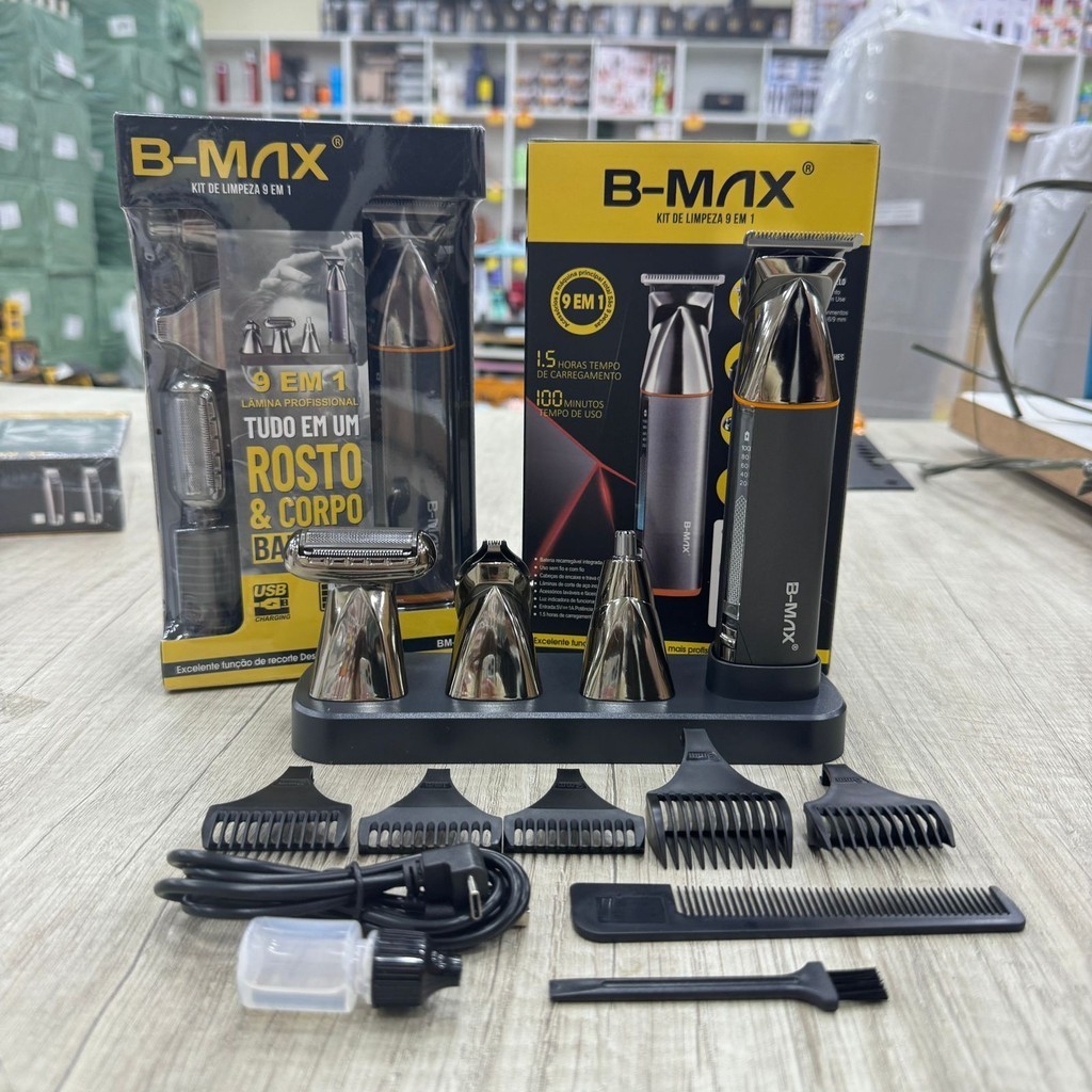 Máquina Cortador Profissional Cabelo Barbeador Com 14 Peças Rosto Corpo 9 Em 1 B-Max BM-C035
