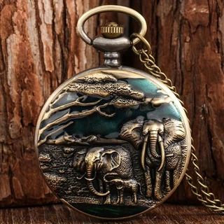 Bronze Elefante Embossed Quartzo Pocket Watch Relógio De Bolso Vintage Fashion Necklace Corrente Roupas Pingente Lembrança Presente Para Mulheres Homens