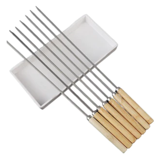 Espetos para Churrasco de 6 Peças de Aço Inoxidável Agulhas para Churrasco Recicláveis Agulhas para Churrasco de Madeira Cabo de Cordeiro Vegetal S