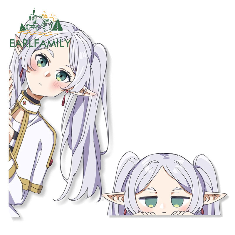 EARLFAMILY 13cm Frieren Peek Cute Car Sticker Protetor Solar Traseiro Pára-Brisas De Corrida Tronco Vinil Decalque Criativo Impermeável Acessórios Para Carros