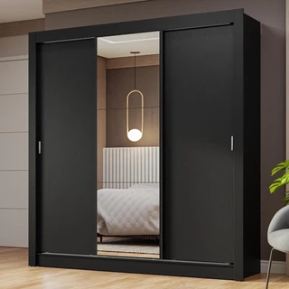 Guarda-Roupa Casal 3 Portas de Correr com Espelho Preto Nobre Madesa em Oferta na Shopee