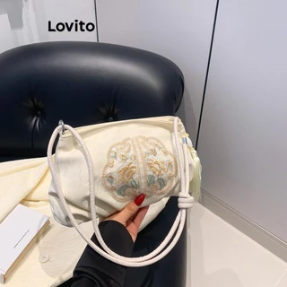 Lovito Casual simples franja flores bordado novo estilo chinês pequena bolsa de ombro para mulher LFA43016