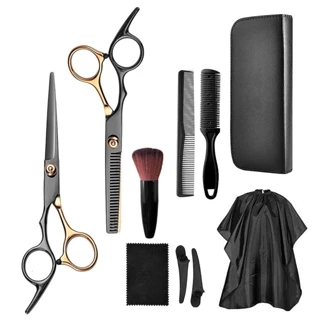 Kit Barbeiro Tesoura Profissional p/Cortar Cabelo Pente