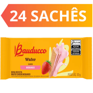 Biscoito Mini Wafer Morango Bauducco Caixa Com 24 Sachês De 30g