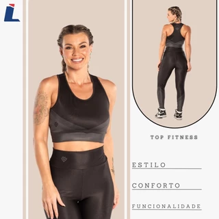 Top fitness feminino sem bojo nadador e recortes preto