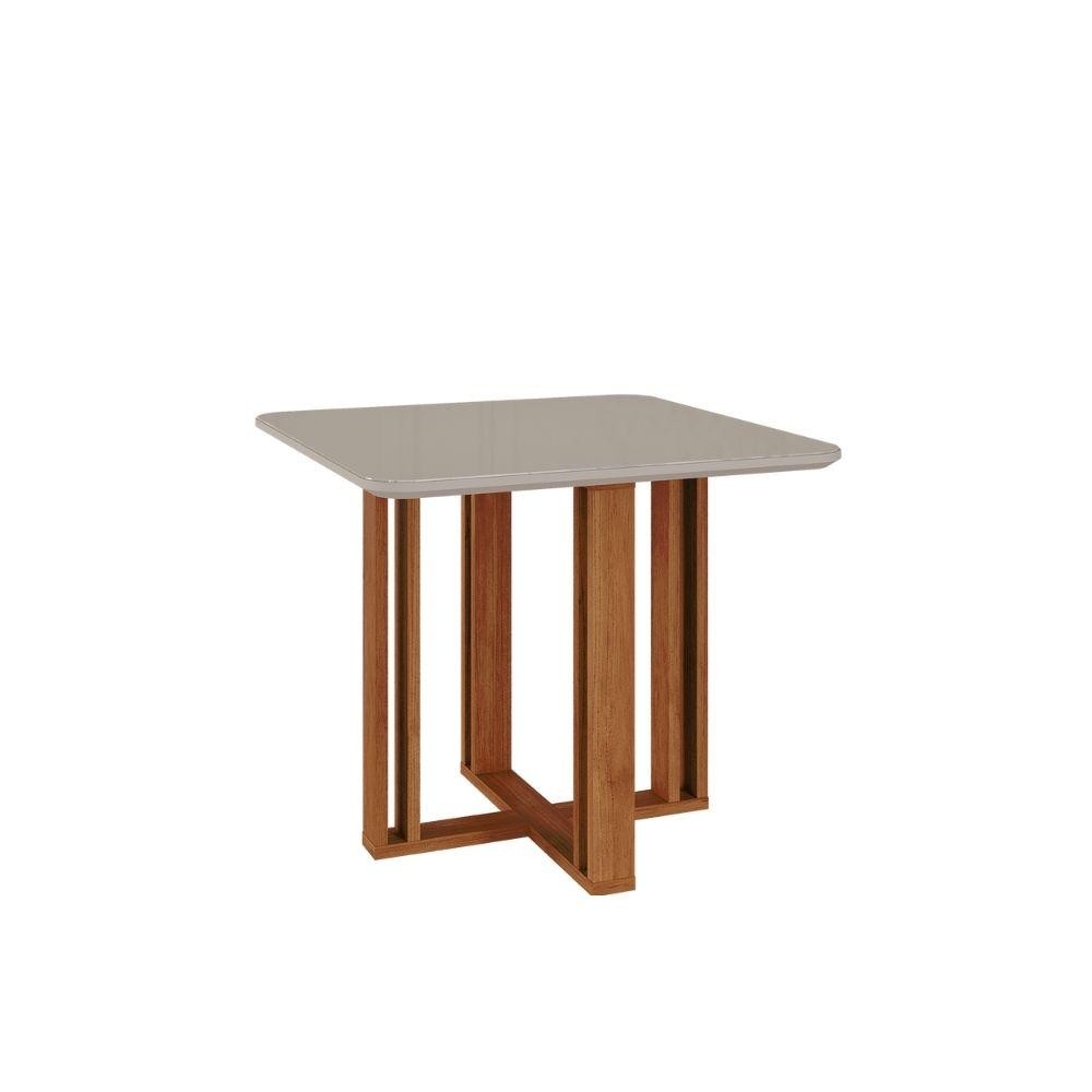 Mesa De Jantar Quadrado 94X94Cm Tampo Mdf/Vidro Flora Cimol Cinamomo/Off White