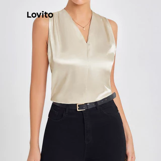Lovito Blusa básica lisa casual para mulheres LBL16340