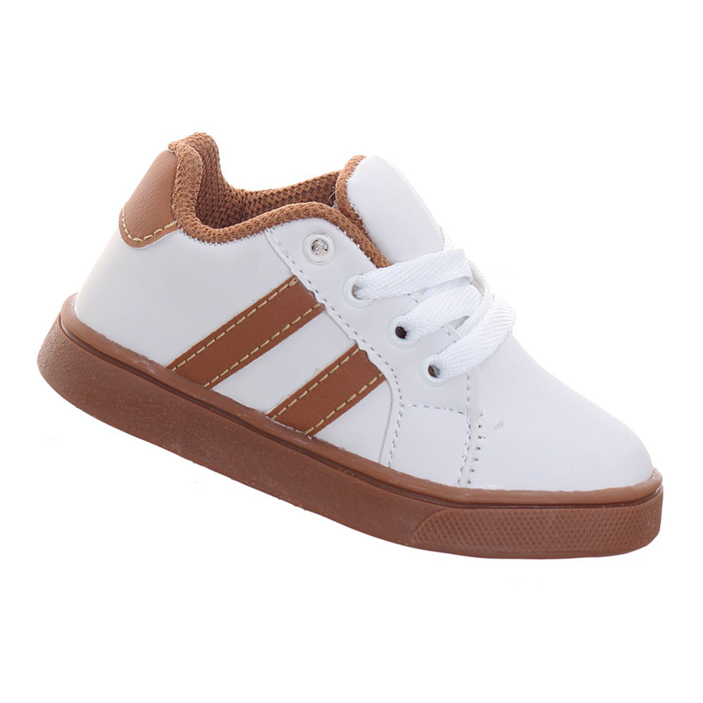 Tenis Sapato Menino Infantil Masculino Listrado Escolar Branco e
