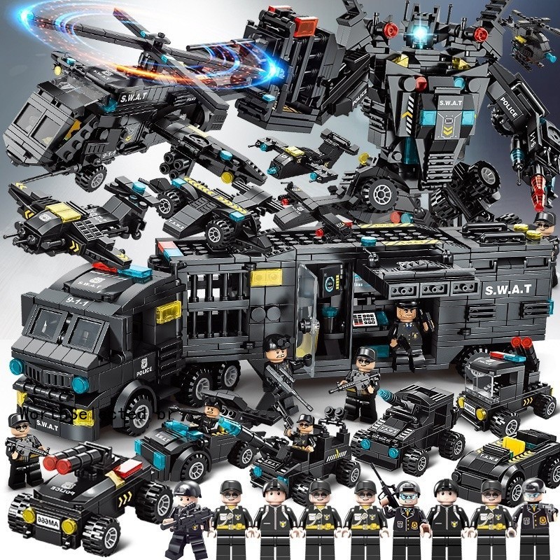Compatível com a Lego Série Militar Integrada Black Hawk SWAT Navio de Batalha Marítima Deformação Mecha Boys Meninas Montagem Educacional Blocos de Construção Brinquedos Presentes