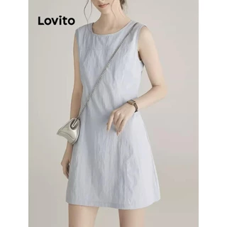 Lovito Vestido casual de linha de estrutura lisa para mulheres LNE74126