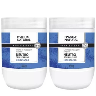 Kit 2 Cremes de Massagem Corporal Neutro Sem Perfume D´agua Natural 650G