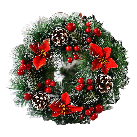 Guirlanda natalina decorada de luxo 32cm - enfeite de natal completo para porta e decoração