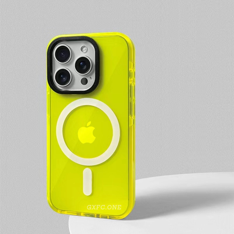 Capa Protetora Transparente De Cor Neon Para iPhone 16 15 14 13 12 11 Pro Max Plus TPU Macio Traseira Resistente A Choques Carregamento Sem Fio Magsafe