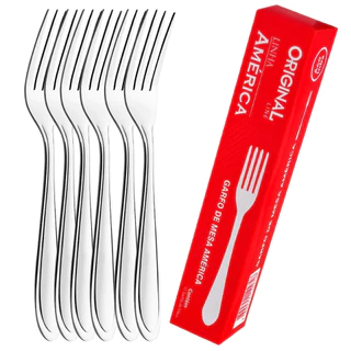 Kit 6 Garfos de Mesa Inox América Original Line Talheres Faqueiro Cozinha Jantar