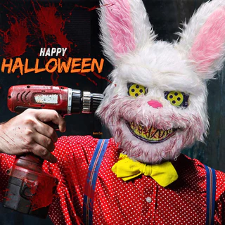 Mascara Halloween Coelho Urso Branco Preto Pelúcia Festa Fantasia Terror