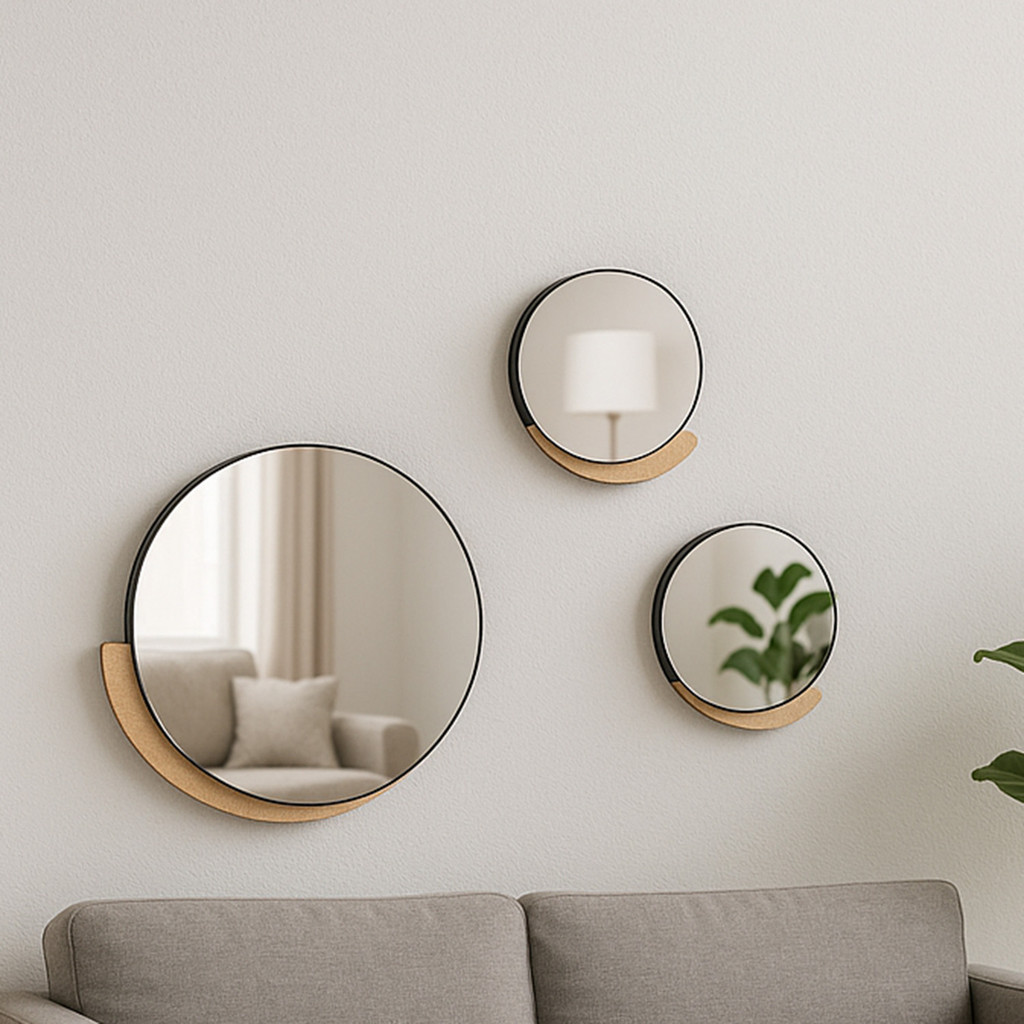 Kit 3 Espelhos Decorativos de Parede Sala Redondos Modernos em MDF com ...