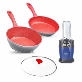 Panelas 24cm Polishop Vermelha Day By Day e Sauté Grand com Tampa mais Power Nutri Machine Ichef